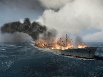کشتی جنگی در آتش